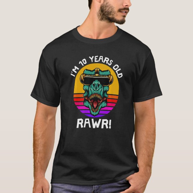 Jag är 10 år gammal Rawr Retro Dinosaur Sunset 10t T Shirt (Framsida)