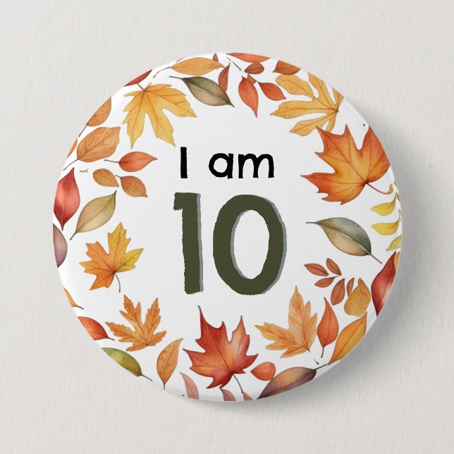 Jag är 10 Höstblad Åldersnummer Pin Badge Knapp (Framsida)