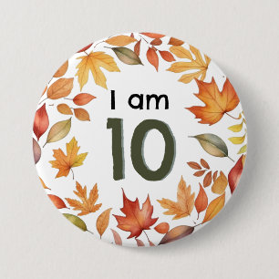 Jag är 10 Höstblad Åldersnummer Pin Badge Knapp