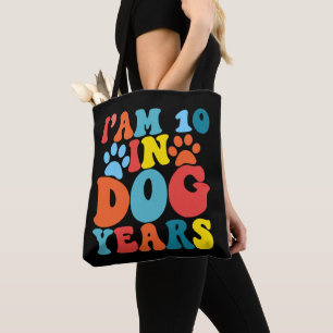 Jag är 10 i hundår 70-års födelsedag Groovy hundäl Tygkasse