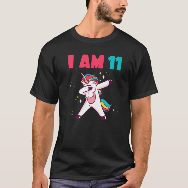 Jag är 11 år Magic Dabbing Unicorn T Shirt (Framsida)