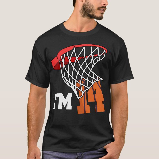 Jag är 14 basketboll 14:e födelsedagsspelaren t shirt (Framsida)