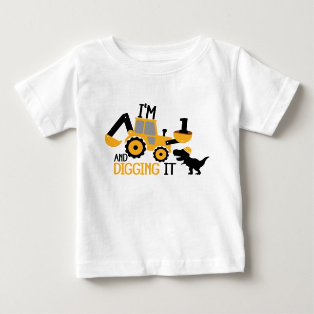 Jag är 1 och Gräver det Cute Baby Birthday Dinosau T Shirt (Framsida)