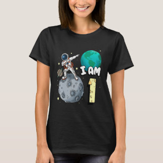 Jag är 1 Space Astronaut Kid Måne Walker 1st Birth T Shirt