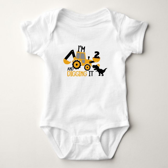 Jag är 2 och Gräver det Cute Baby Birthday Dinosau T Shirt (Framsida)
