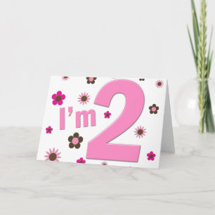 "Jag är 2" Rosa & Bruna Blommor Kort