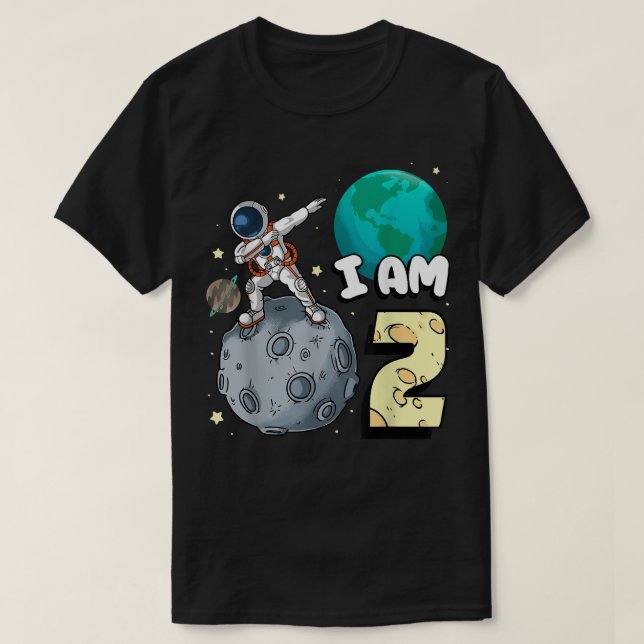 Jag är 2: Space Astronaut Kid Måne Walker 2:a Birt T Shirt (Design framsida)