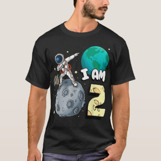 Jag är 2: Space Astronaut Kid Måne Walker 2:a Birt T Shirt