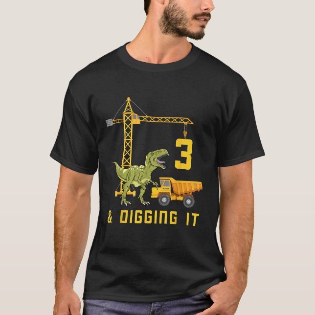 Jag är 3 Dinosaur Construction Top T Shirt (Framsida)