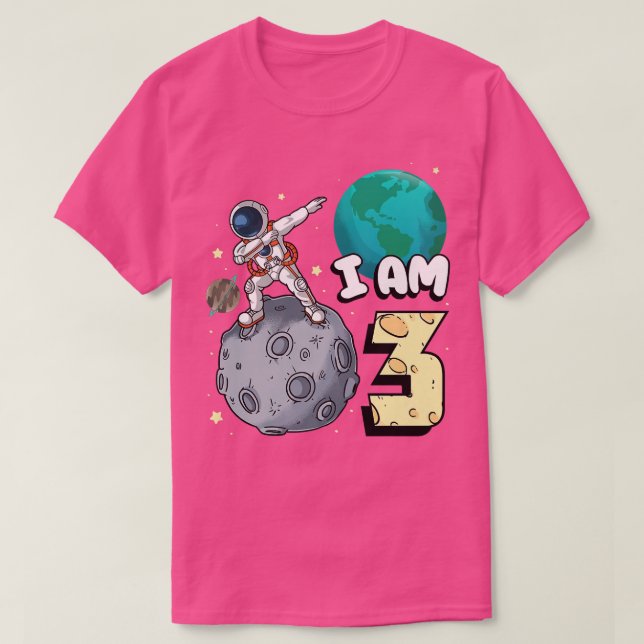 Jag är 3: Space Astronaut Kid Måne Walker 3rd Birt T Shirt (Design framsida)