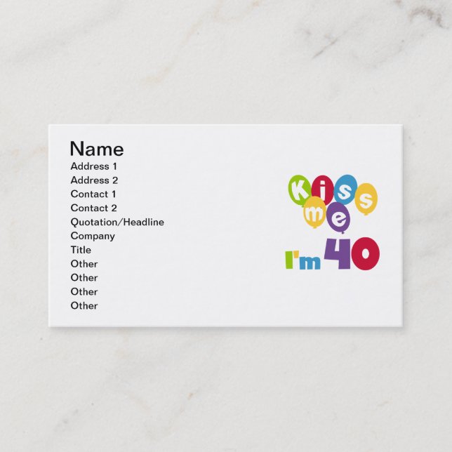 Jag är 40 på födelsedagen T-shirts och presenter. Visitkort (Framsida)