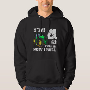 Jag är 4 Farm Barnyard Traktor 4-års födelsedagsfe Hoodie