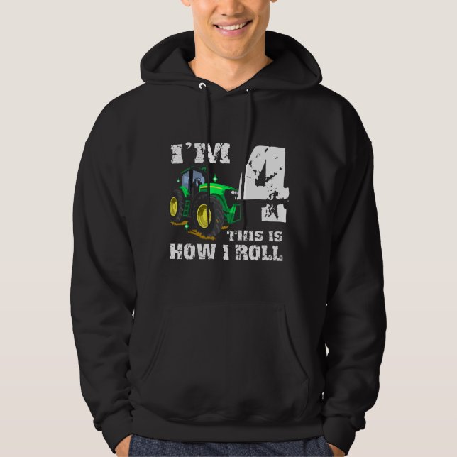 Jag är 4 Farm Barnyard Traktor 4-års födelsedagsfe Hoodie (Framsida)