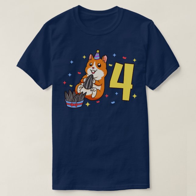 Jag är 4 med hamster barns födelsedag 4 år gammal t shirt (Design framsida)