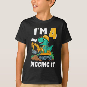 Jag är 4 och Gräver 4e födelsedagen Cute Dinosaur T Shirt