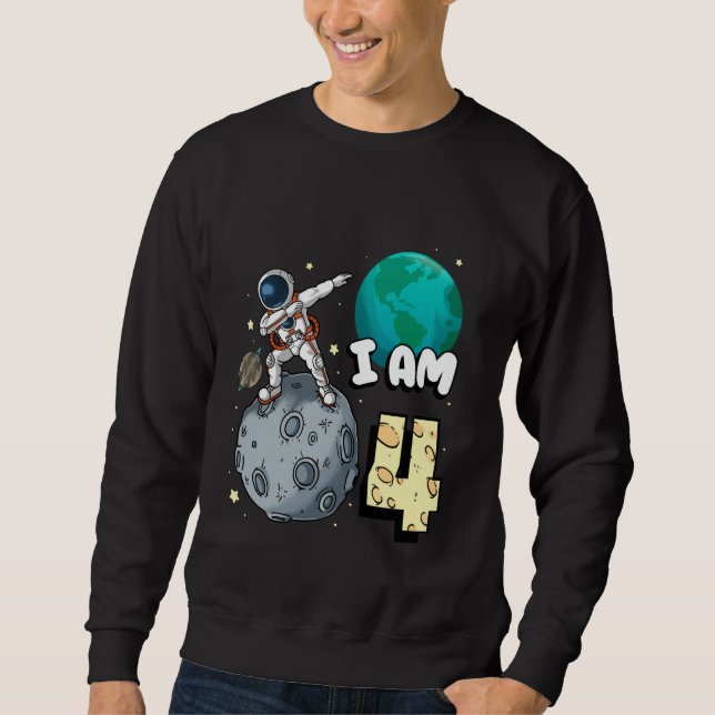 Jag är 4 Rymd Astronaut Kid Moon Walker 4-årsdag Lång Ärmad Tröja (Framsida)