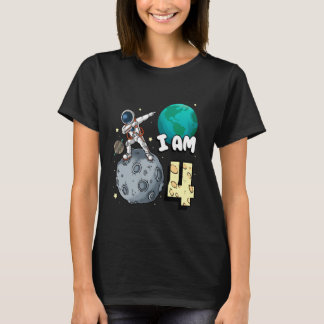 Jag är 4 Rymd Astronaut Kid Moon Walker 4-årsdag T Shirt