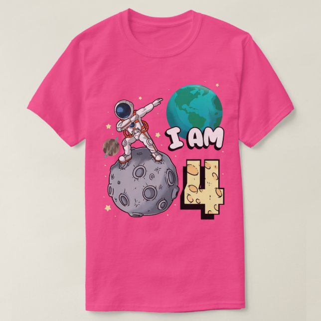 Jag är 4 Space Astronaut Kid Måne Walker 4th Birth T Shirt (Design framsida)