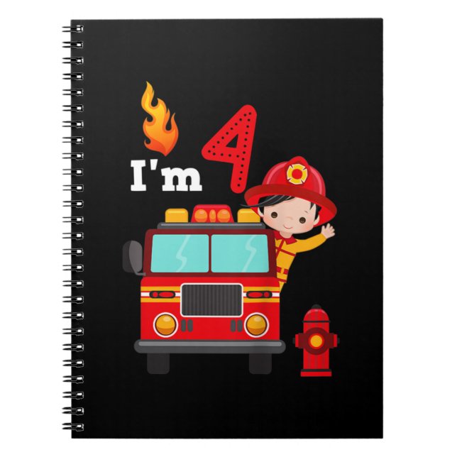 Jag är 4e födelsedagen Boy Fire Engine Lastbil Små Anteckningsbok (Framsidan)