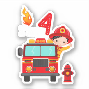 Jag är 4e födelsedagen Boy Fire Engine Lastbil Små Klistermärken