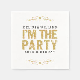 Jag är 50:e födelsedagen Party Guld Glitter Lyckli Pappersservett