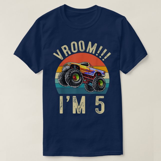 Jag är 5 år gammal Vroom 5 Födelsedagsfest Lastbil T Shirt (Design framsida)