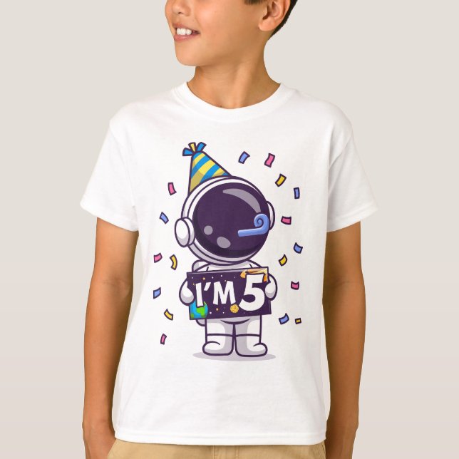Jag är 5 Astronaut Birthday T Shirt (Framsida)