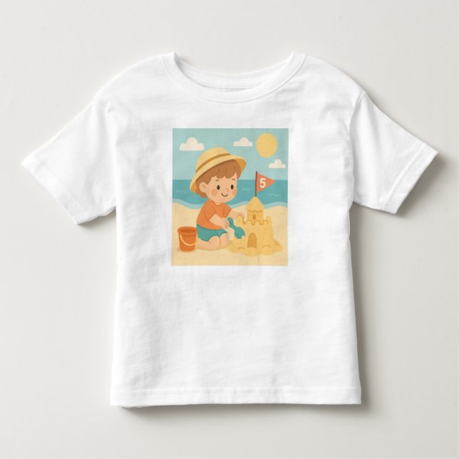 Jag är 5! - Birthday Beach T-Shirt för barn (Framsida)