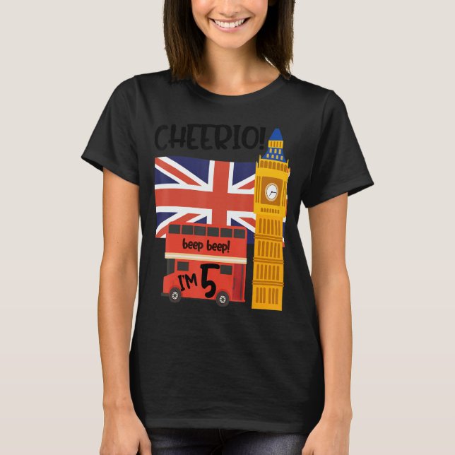 Jag är 5:e födelsedagen British London Theme Unite T Shirt (Framsida)
