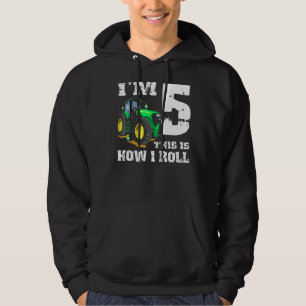 Jag är 5 Farm Barnyard Tractor 5:e Födelsedagsfest Hoodie