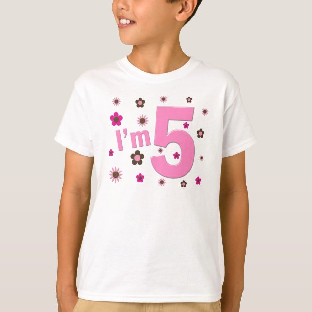 Jag är 5 Rosa och bruna blommor Tee (Framsida)