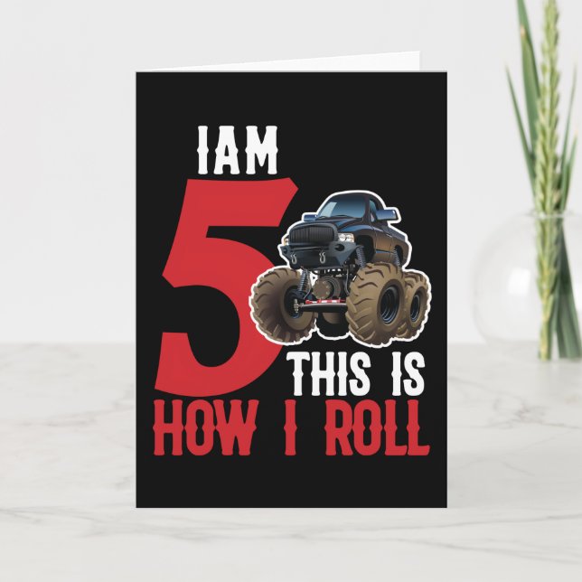 Jag är 5 så här rullar jag Monster Lastbil Kort (Framsida)