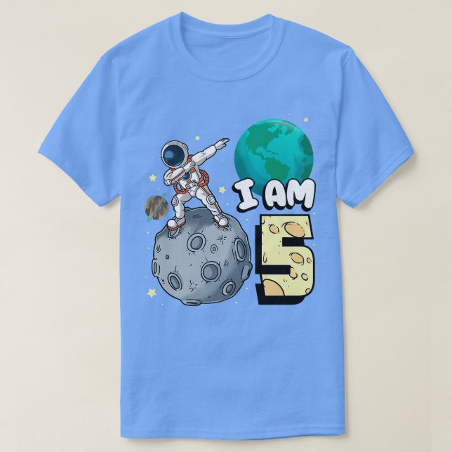 Jag är 5 Space Astronaut Kid Måne Walker 5th Birth T Shirt (Design framsida)
