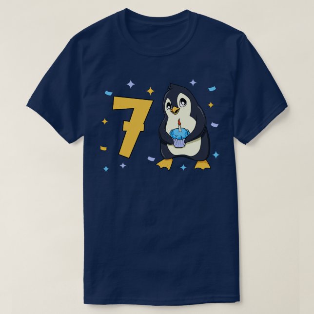 Jag är 7 år gammal med penguin barns födelsedag 7  t shirt (Design framsida)