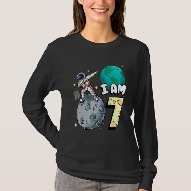 Jag är 7 rymdastronaut Kid Moon Walker 7-års födel T Shirt (Framsida)