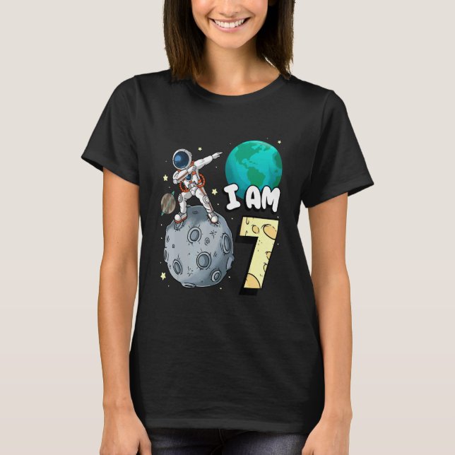 Jag är 7 rymdastronaut Kid Moon Walker 7-års födel T Shirt (Framsida)