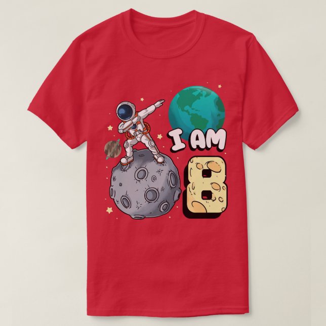 Jag är 8 Space Astronaut Kid Måne Walker 8th Birth T Shirt (Design framsida)