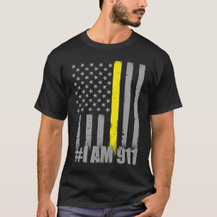 Jag är 911 Thin Guld Line Flagga Police Dispatcher T Shirt