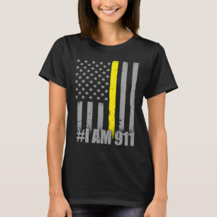 Jag är 911 Thin Guld Line Flagga Police Dispatcher T Shirt