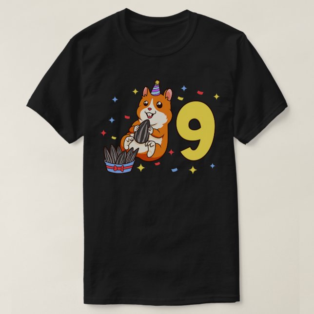 Jag är 9 år gammal med hamster barns födelsedag 9  t shirt (Design framsida)