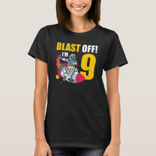 Jag är 9 Astronaut Planet Spaceship Grattis på föd T Shirt