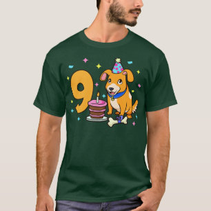 Jag är 9 med hund barn födelsedag 9 år gammal t shirt