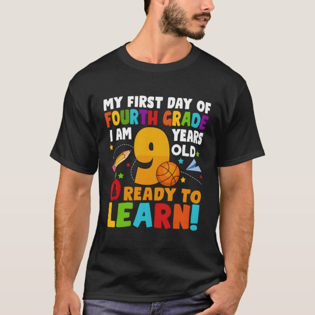 Jag är 9 Redo att lära mig Back to school 4:e T Shirt (Framsida)