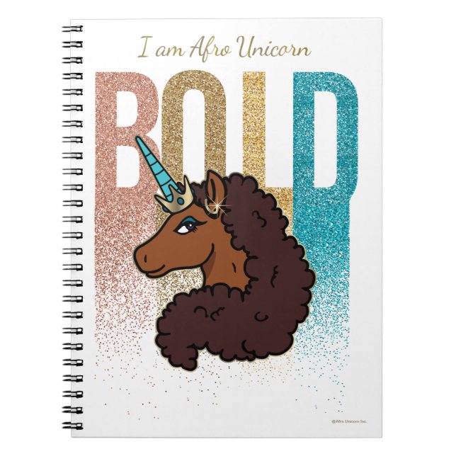 Jag är Afro Unicorn | Bold Glitter Design Anteckningsbok (Framsidan)