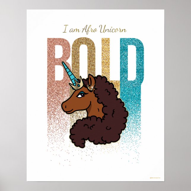 Jag är Afro Unicorn | Bold Glitter Design Poster (Framsidan)