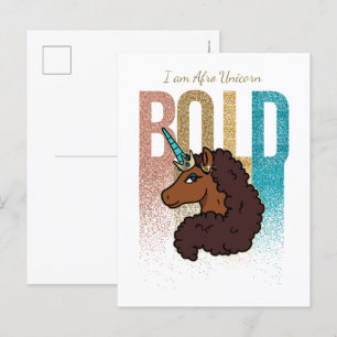 Jag är Afro Unicorn Bold Glitter Design Vykort