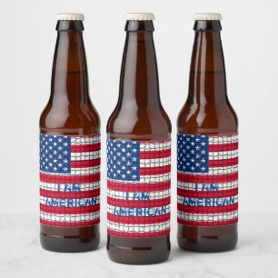 Jag är American Red & Blue USA flagga Ölflaska Etikett