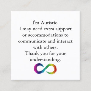 "Jag är autistisk" informations- och kommunikation Fyrkantigt Visitkort