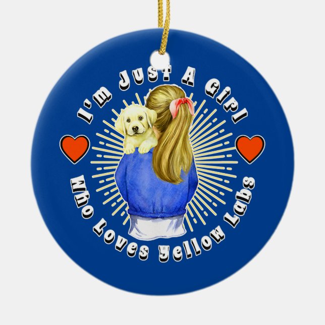 Jag är bara en flicka som Kärlek Yellow Labs Puppy Julgransprydnad Keramik (Framsidan)