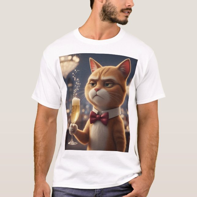 Jag är bara här för champagne – Grumpy Party Cat T Shirt (Framsida)